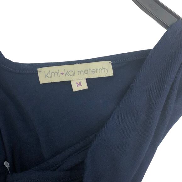 Kimi + Kai Maternity Colorblock  Belted V Neck Navy Teal Blue Maxi Dress M - Picture 6 of 7